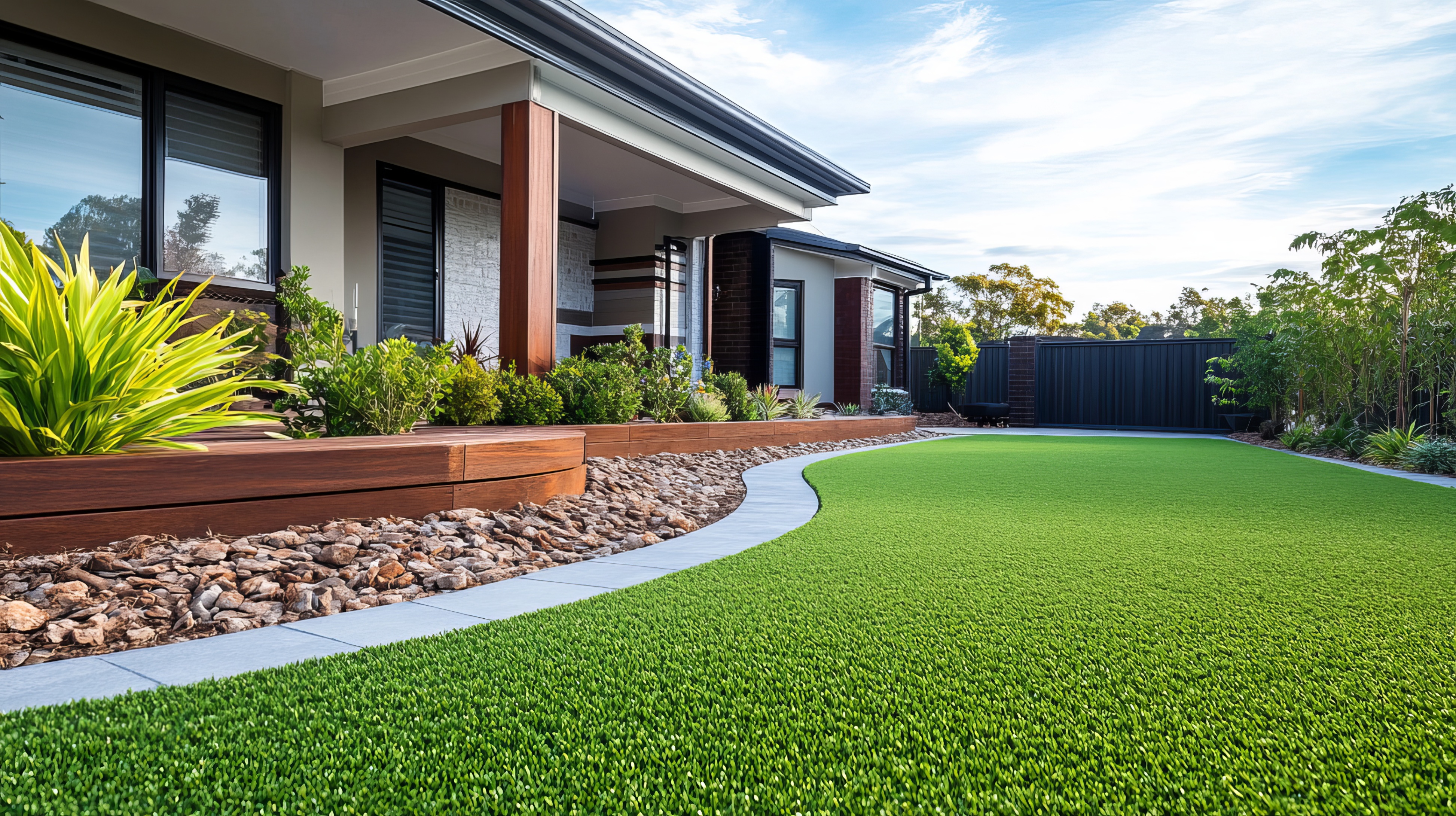 Soft landscaping service — modern garden design with lawn and edging in Perth